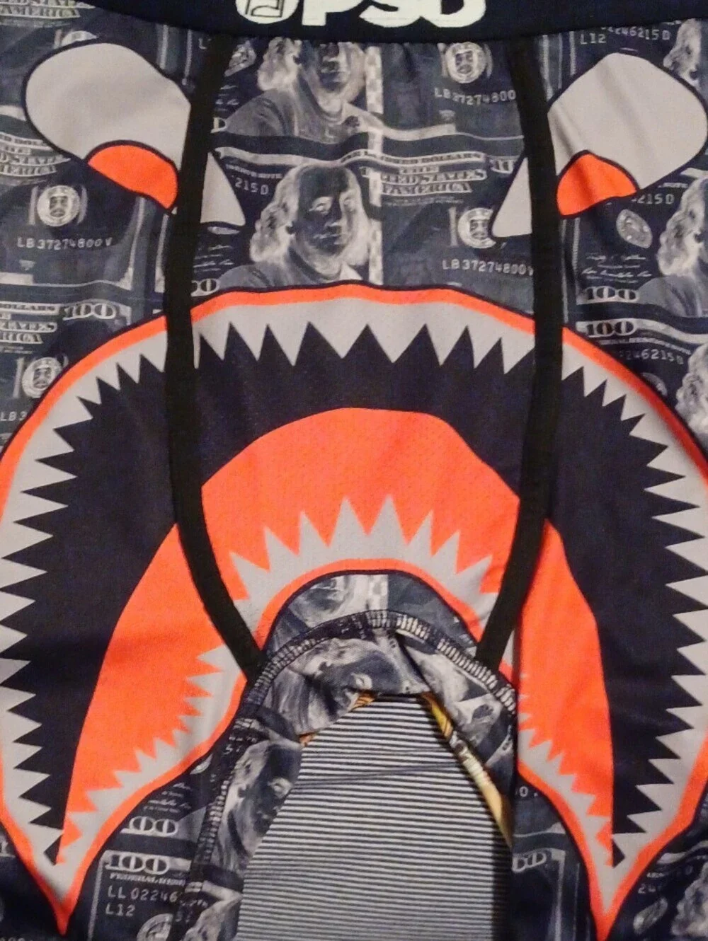 -- PSD Men’s Shark Money Print Boxer Briefs - Black & Orange Size XLarge